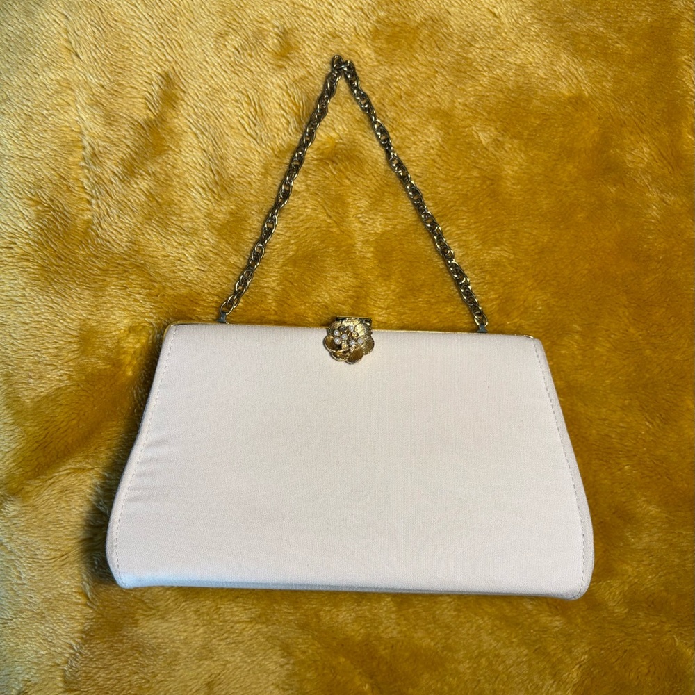 Elegant Cream Clutch with Gold Chain Strap